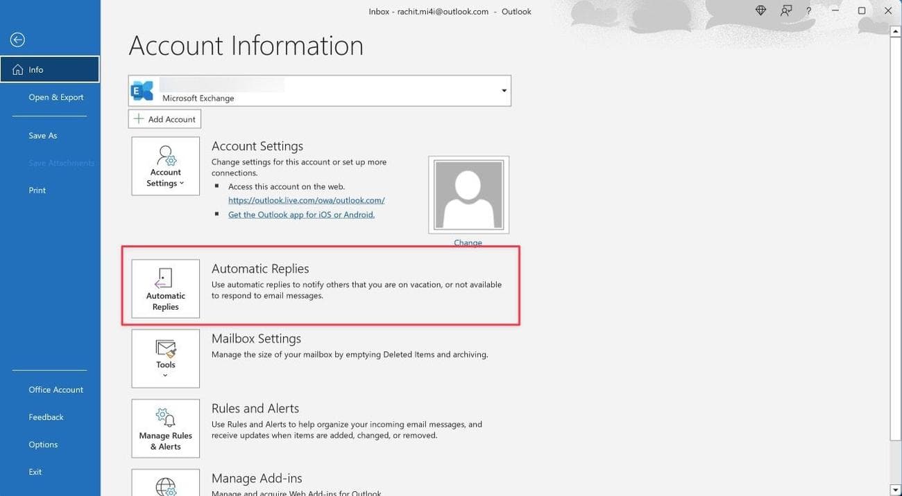 Στιγμιότυπο οθόνης παραθύρου Αυτόματες απαντήσεις του Outlook