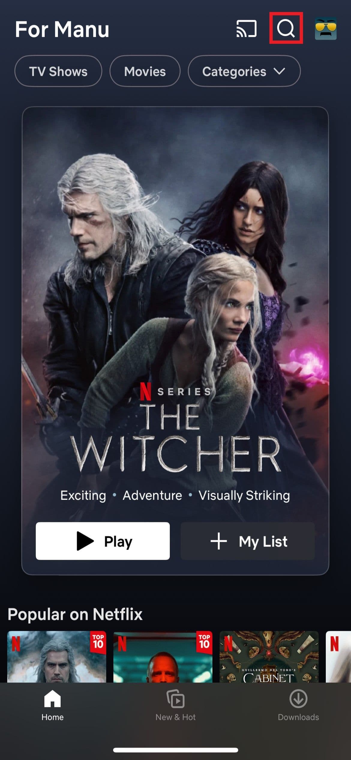 Ένα στιγμιότυπο οθόνης της εφαρμογής Netflix στο IOS
