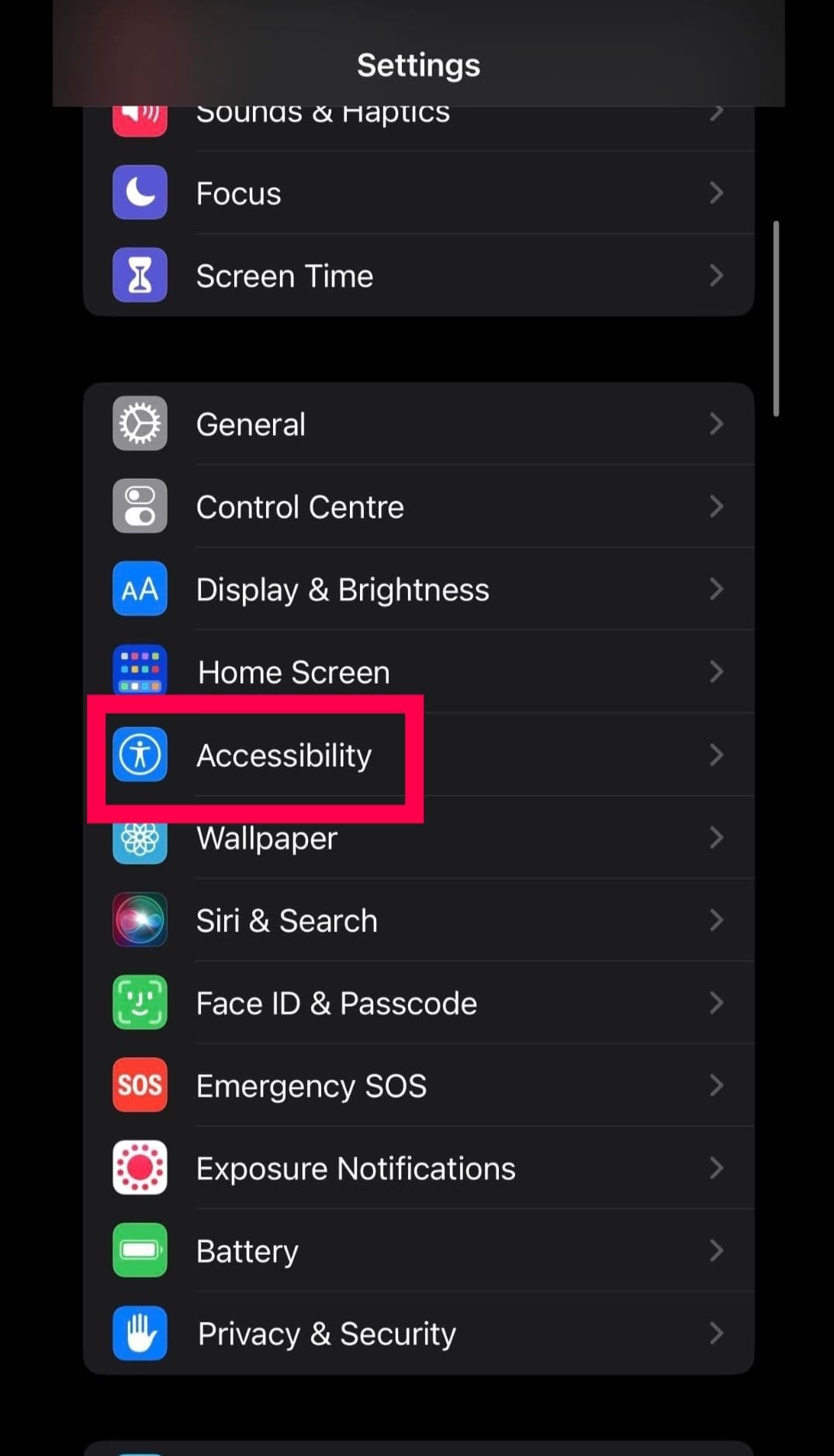 Στιγμιότυπο οθόνης των ρυθμίσεων του iphone