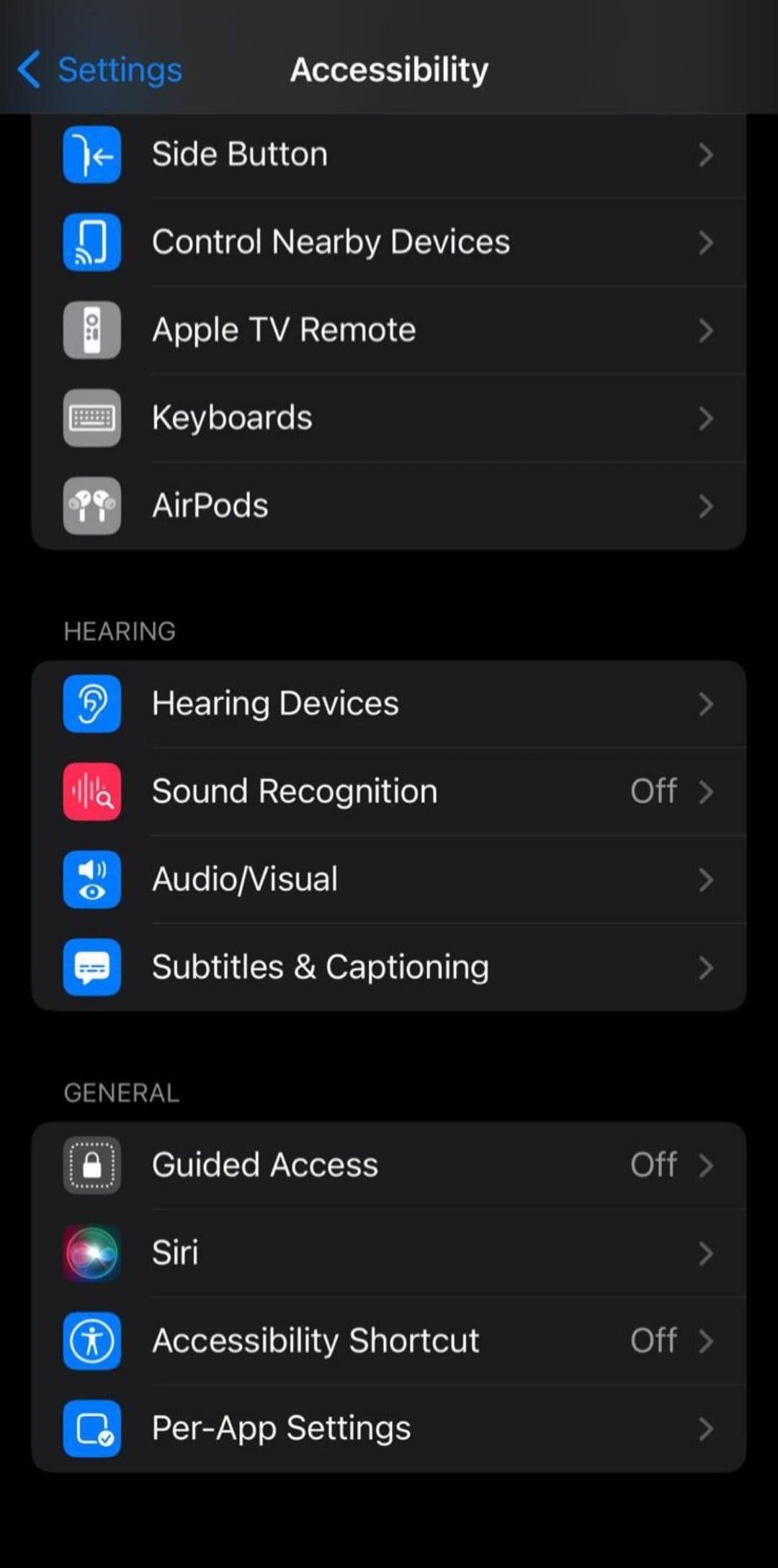 Στιγμιότυπο οθόνης των ρυθμίσεων του iphone