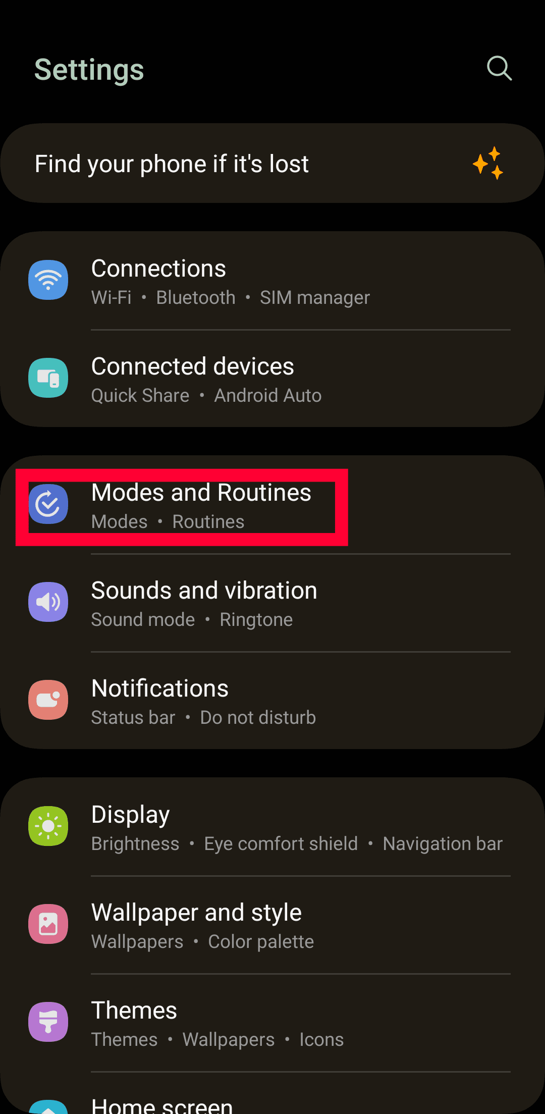 Στιγμιότυπο οθόνης των ρυθμίσεων του Samsung Galaxy