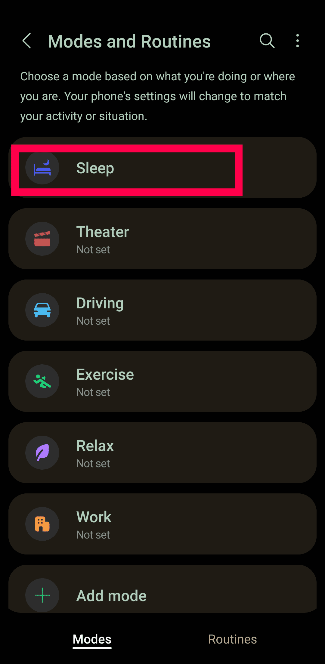 Στιγμιότυπο οθόνης των ρυθμίσεων του Samsung Galaxy