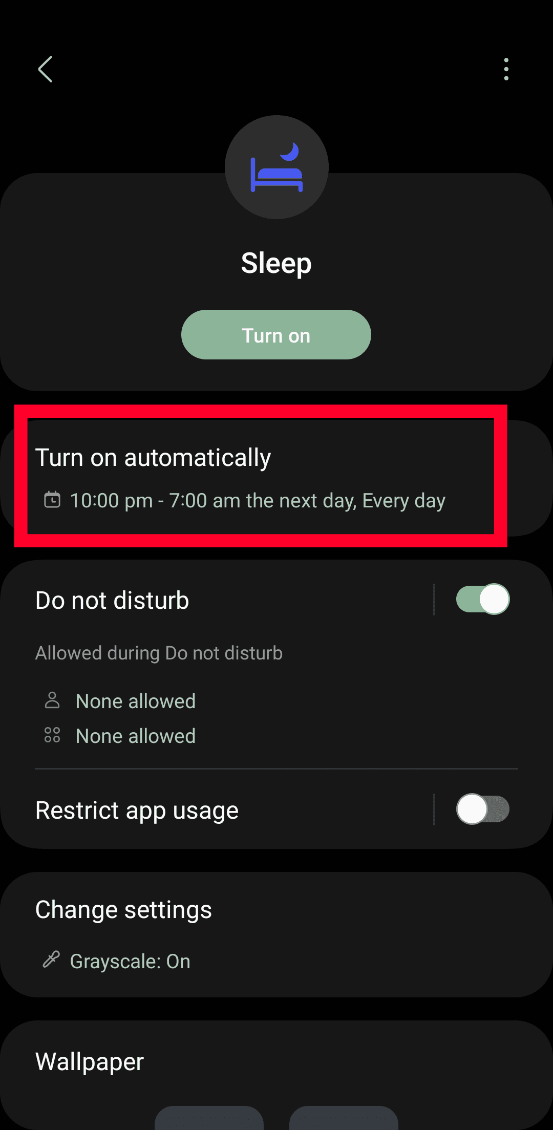 Στιγμιότυπο οθόνης των ρυθμίσεων του Samsung Galaxy