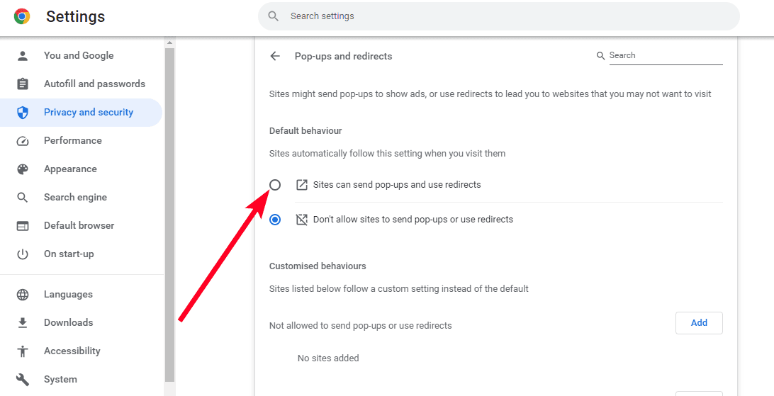 Αναδυόμενα παράθυρα και μενού ανακατευθύνσεων στο πρόγραμμα περιήγησης υπολογιστή Chrome