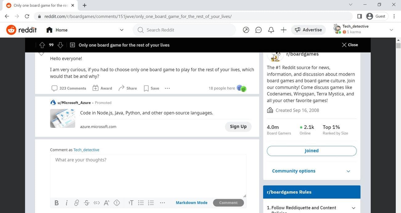 Προεπισκόπηση μιας θεματικής σελίδας subreddit στο Google Chrome