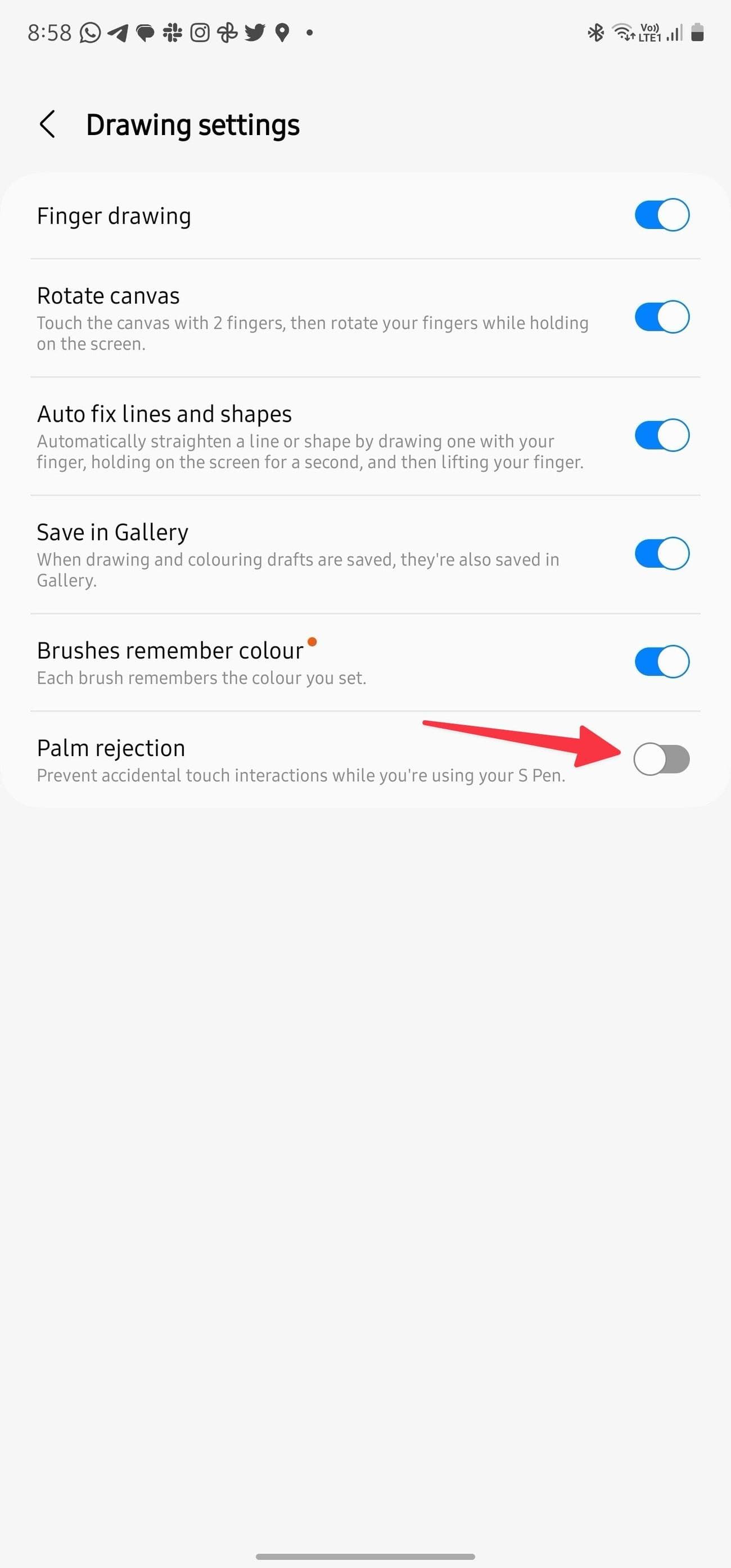 ενεργοποιήστε την απόρριψη παλάμης PENUP