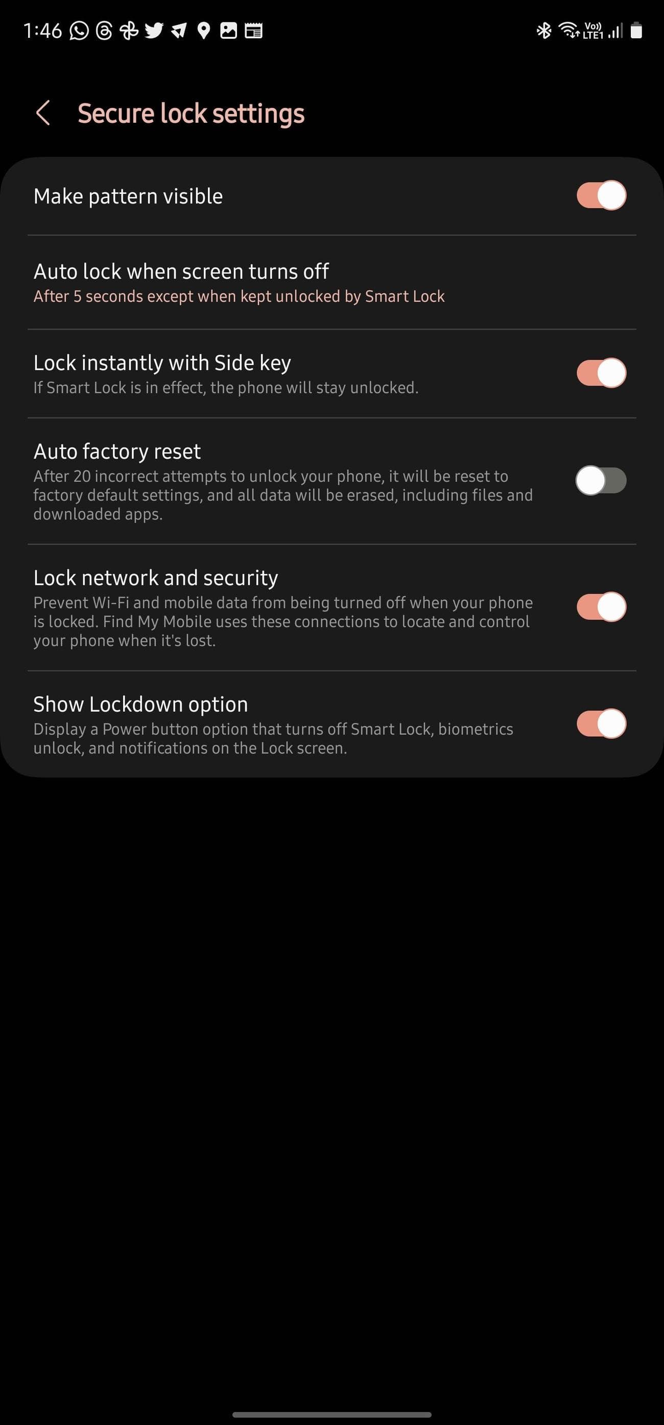 Samsung Secure Lock settings