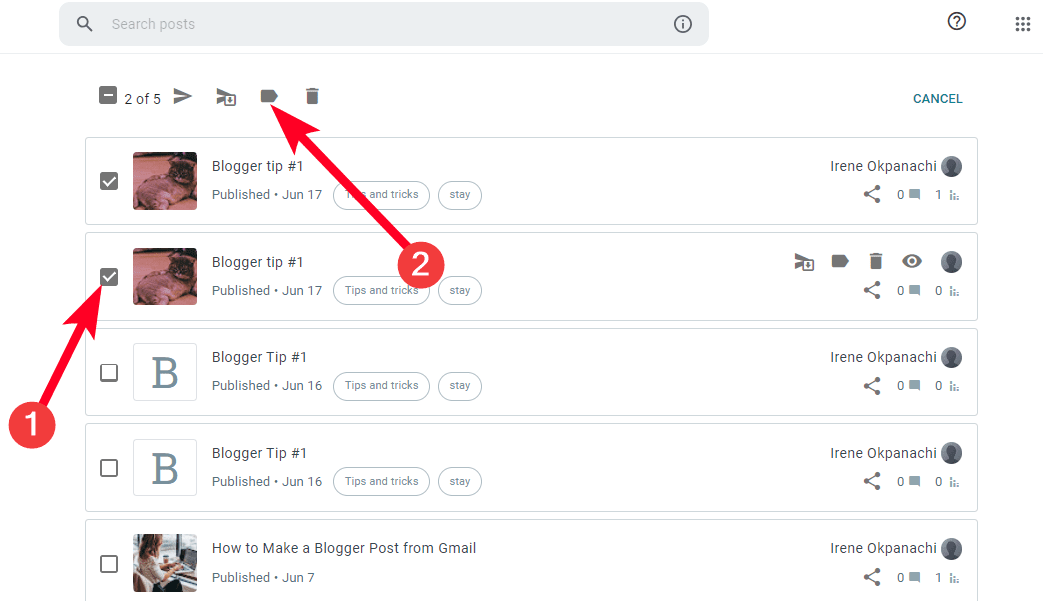 Selecting and labeling multiple posts on Blogger