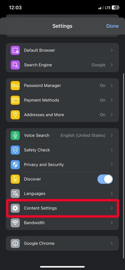 επιλέγοντας την επιλογή Ρυθμίσεις περιεχομένου στο μενού ρυθμίσεων του iPhone
