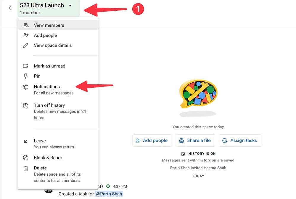 απενεργοποιήστε τις ειδοποιήσεις στο Google Space