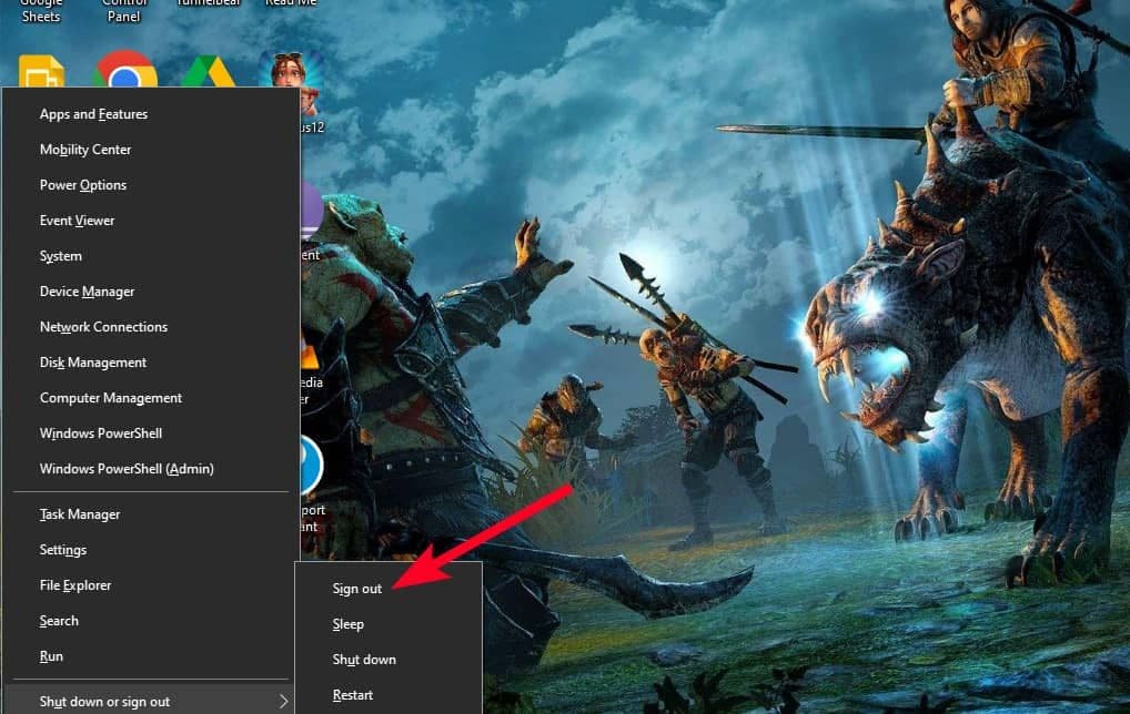 Επιλογή αποσύνδεσης σε υπολογιστή με Windows