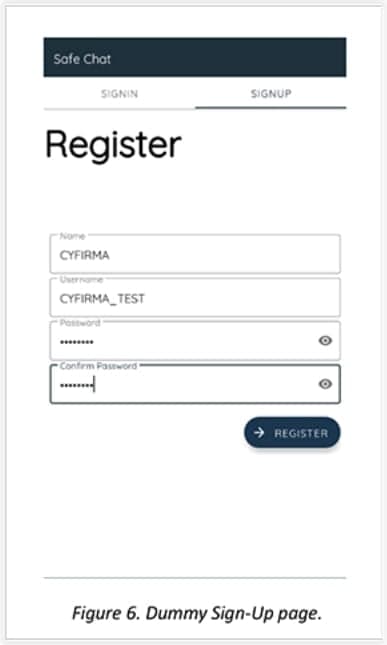 Οθόνη εγγραφής του Safe Chat