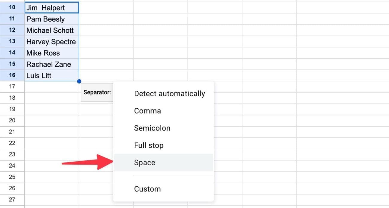 Διαχωρίστε το κείμενο κατά διάστημα στα Φύλλα Google