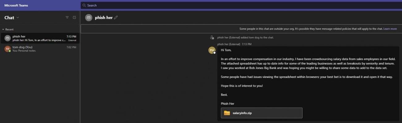 Μήνυμα phishing όπως φαίνεται από τον παραλήπτη