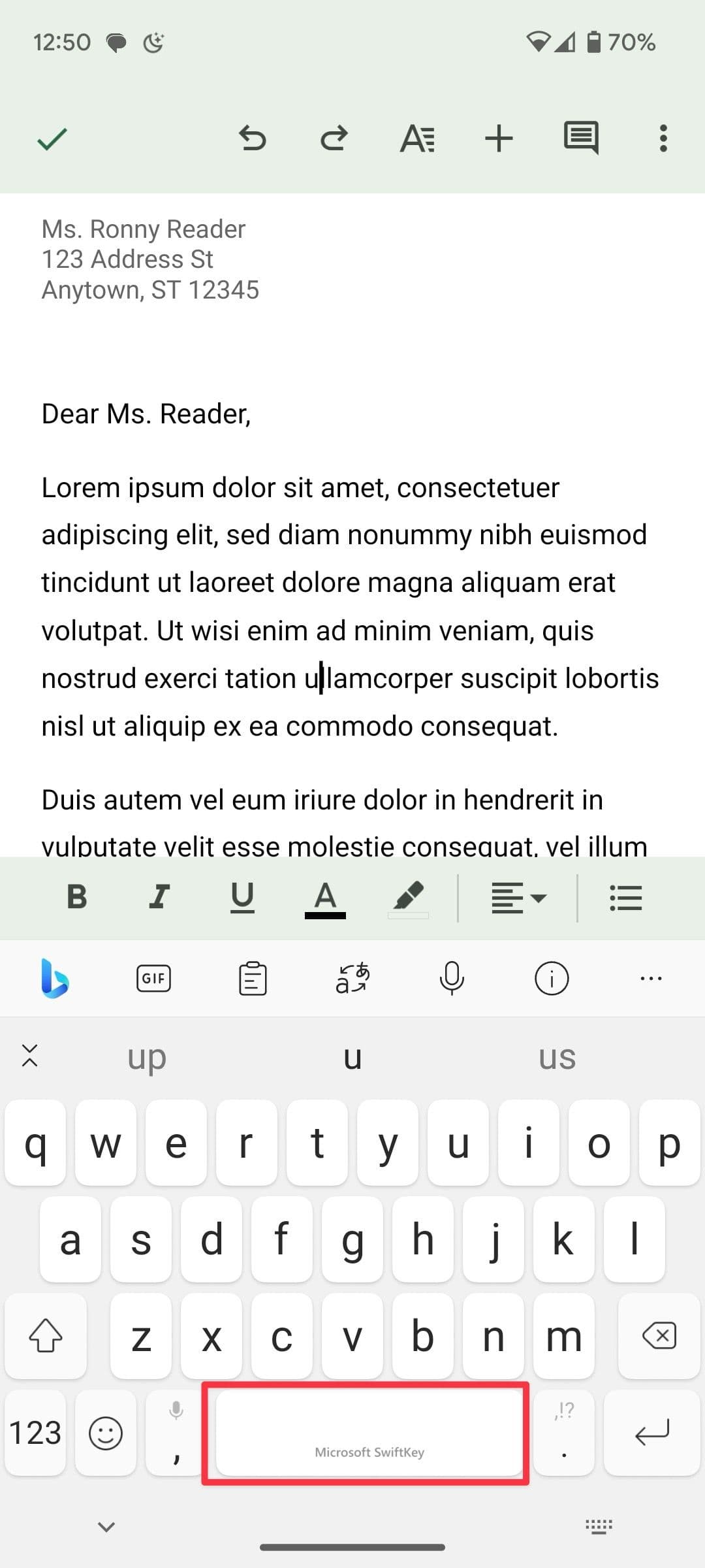 Επιφάνεια αφής διαστήματος Swiftkey