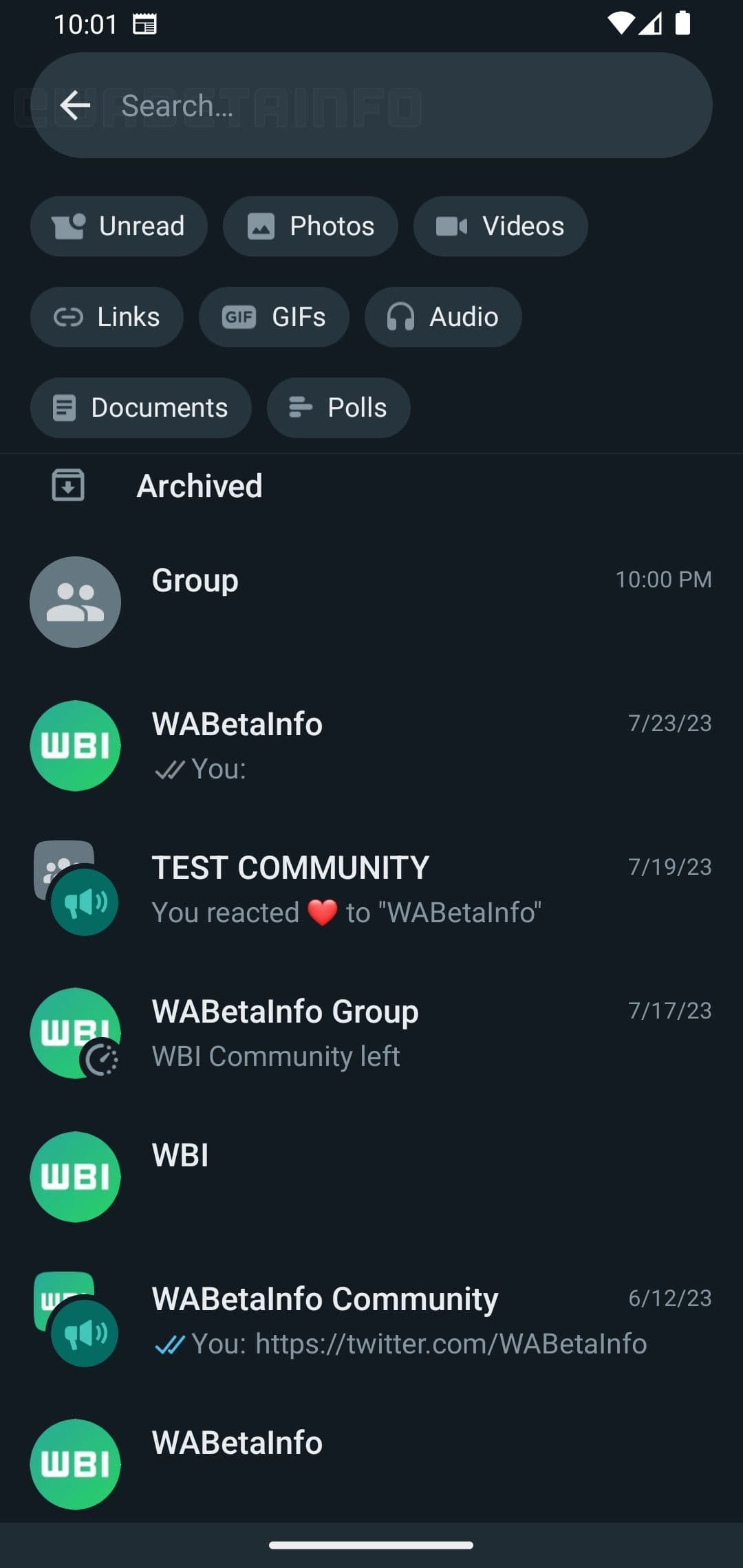 WhatsApp Beta Υλικό Αναζήτησης