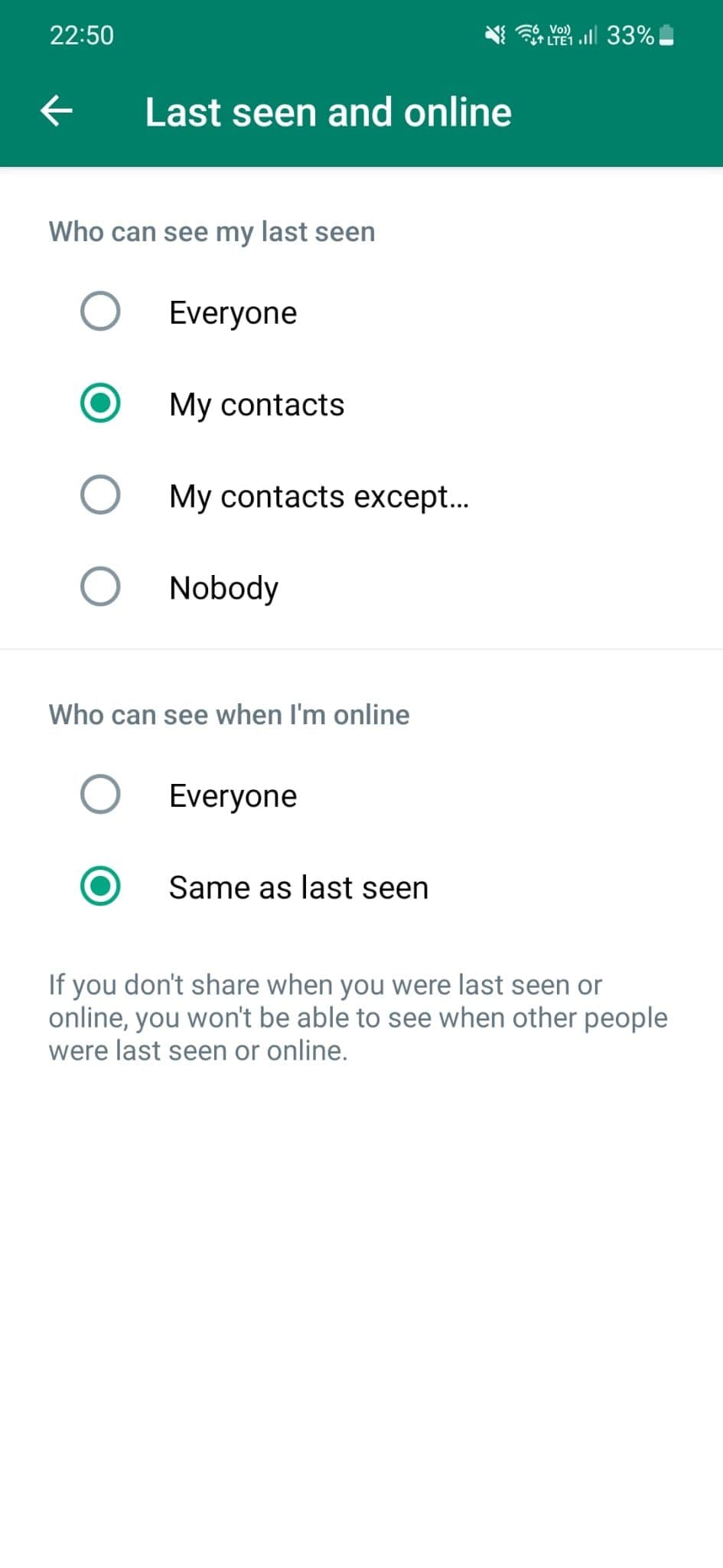 Στιγμιότυπο οθόνης των ρυθμίσεων απορρήτου του WhatsApp