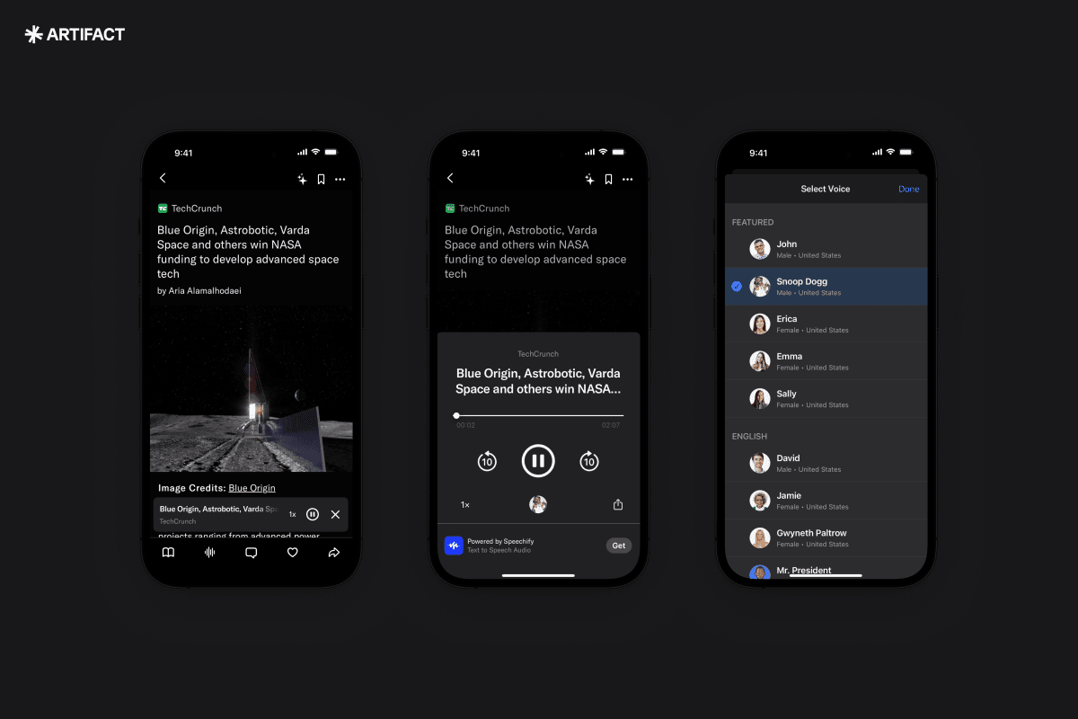 Η εφαρμογή News Artifact προσθέτει φωνές κειμένου σε ομιλία AI, συμπεριλαμβανομένων των Snoop Dogg και Gwyneth Paltrow
