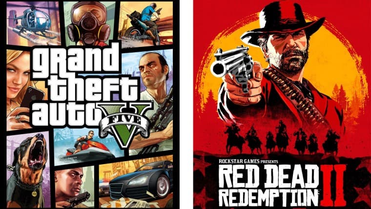 Cover art of GTA V and Red Dead Redemption 2