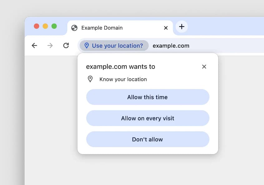 Ένα στιγμιότυπο οθόνης του ελέγχου αδειών ιστότοπου στο Google Chrome 116