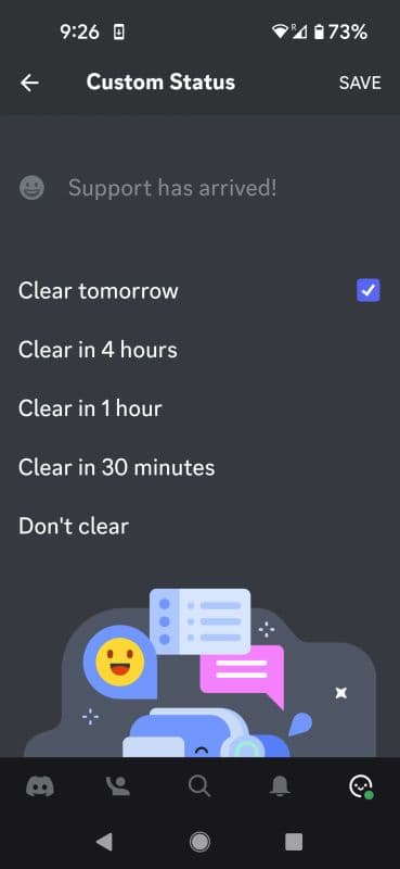 Προσαρμοσμένο μενού κατάστασης Discord για κινητά