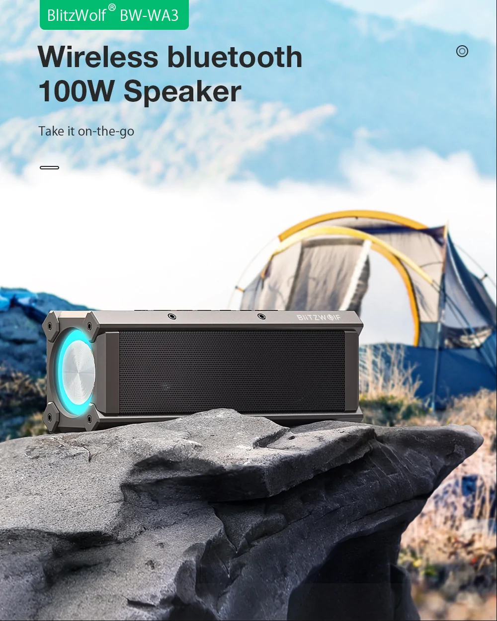 BlitzWolf BW-WA3: Φορητό Bluetooth ηχείο 100W με μπαταρία 5000mAh, True Stereo ήχο και IPX5 Rating με 61€!
