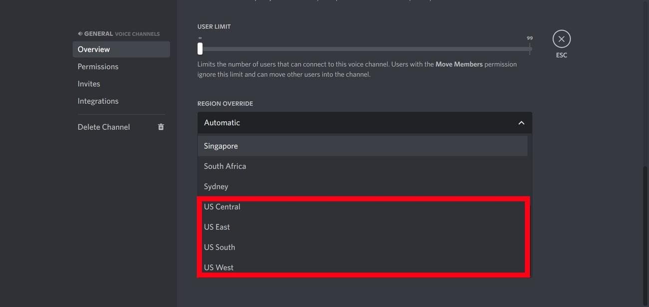 Επιλογή παράκαμψης περιοχής στο Discord (επιτραπέζιος υπολογιστής)