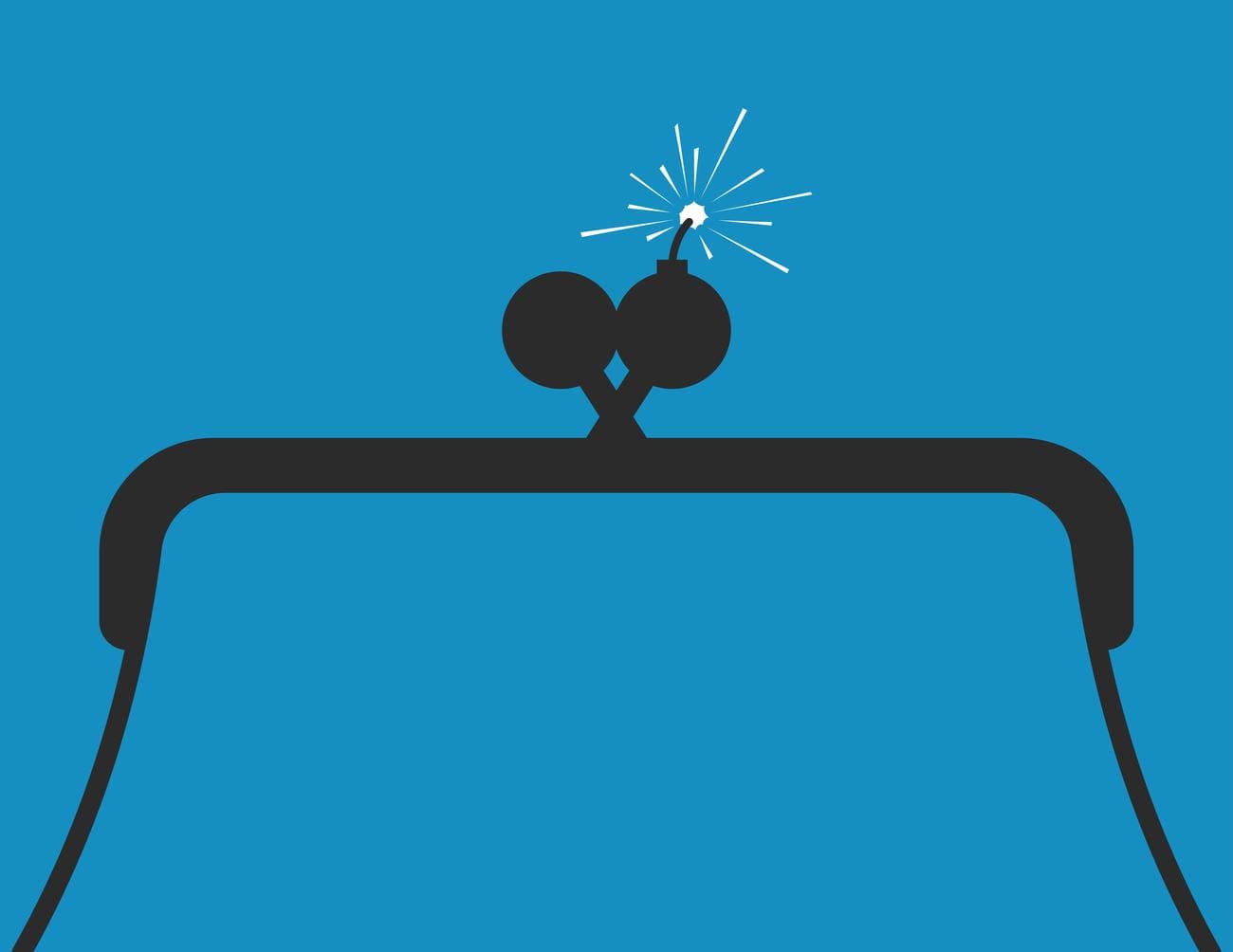 Κούμπωμα πορτοφολιού σε σχήμα βόμβας με αναμμένη ασφάλεια.  Πτώχευση έννοια εικονογράφηση.