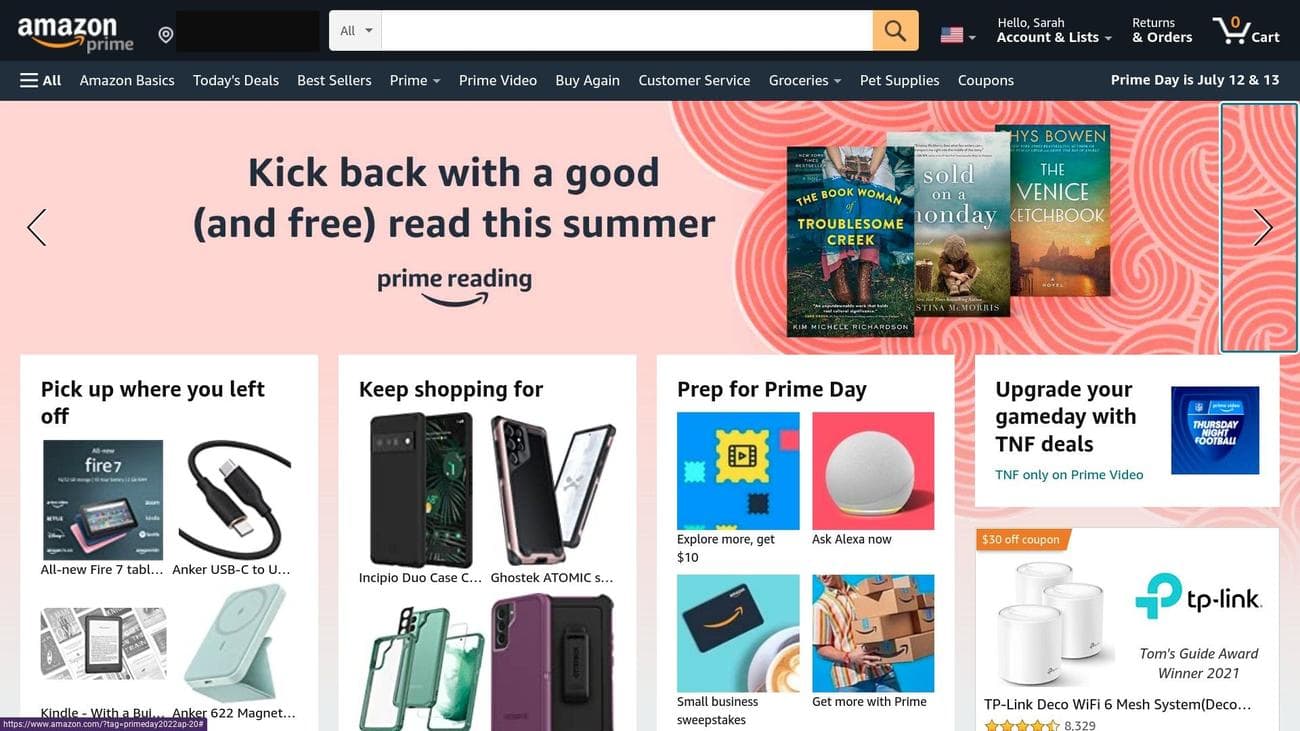 αρχική σελίδα του Amazon