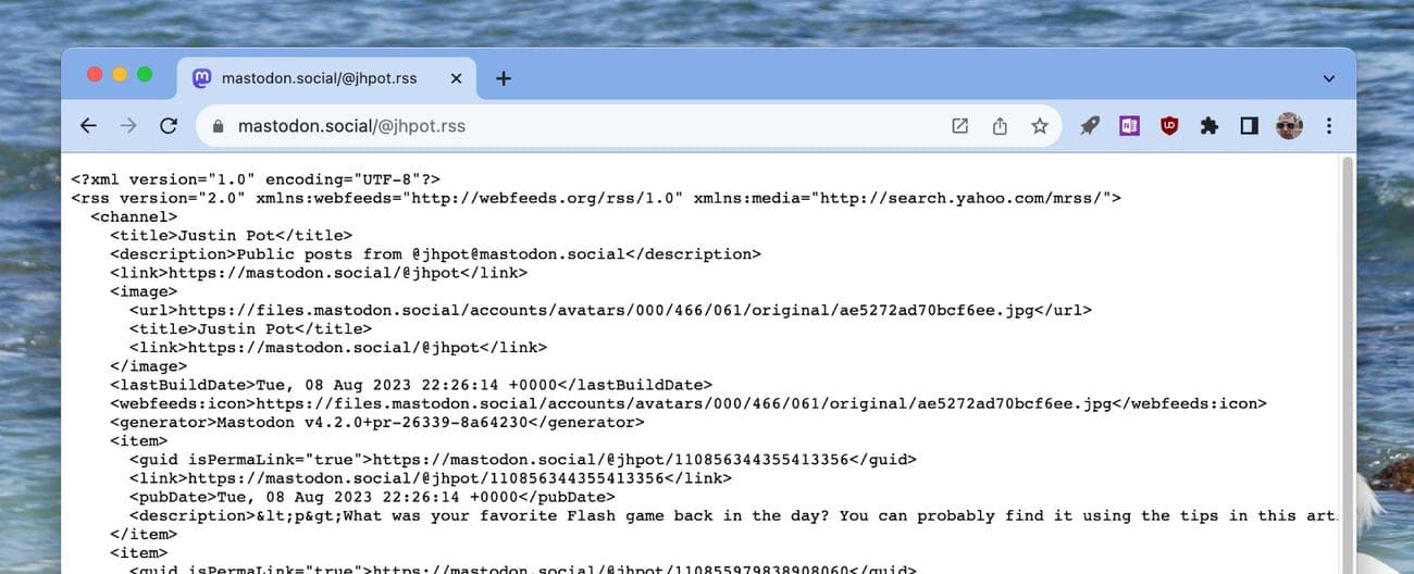 Ο ακατέργαστος κώδικας ροής RSS για τα social Mastodon.