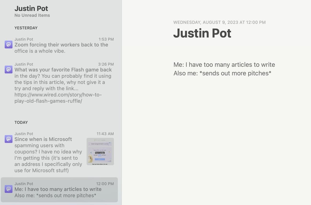Μια κοινωνική ροή RSS Mastodon σε έναν αναγνώστη RSS.