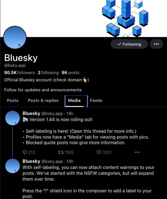 , Το Bluesky προσθέτει αυτοεπισήμανση για αναρτήσεις και μια ειδική καρτέλα πολυμέσων για προφίλ, TechWar.gr