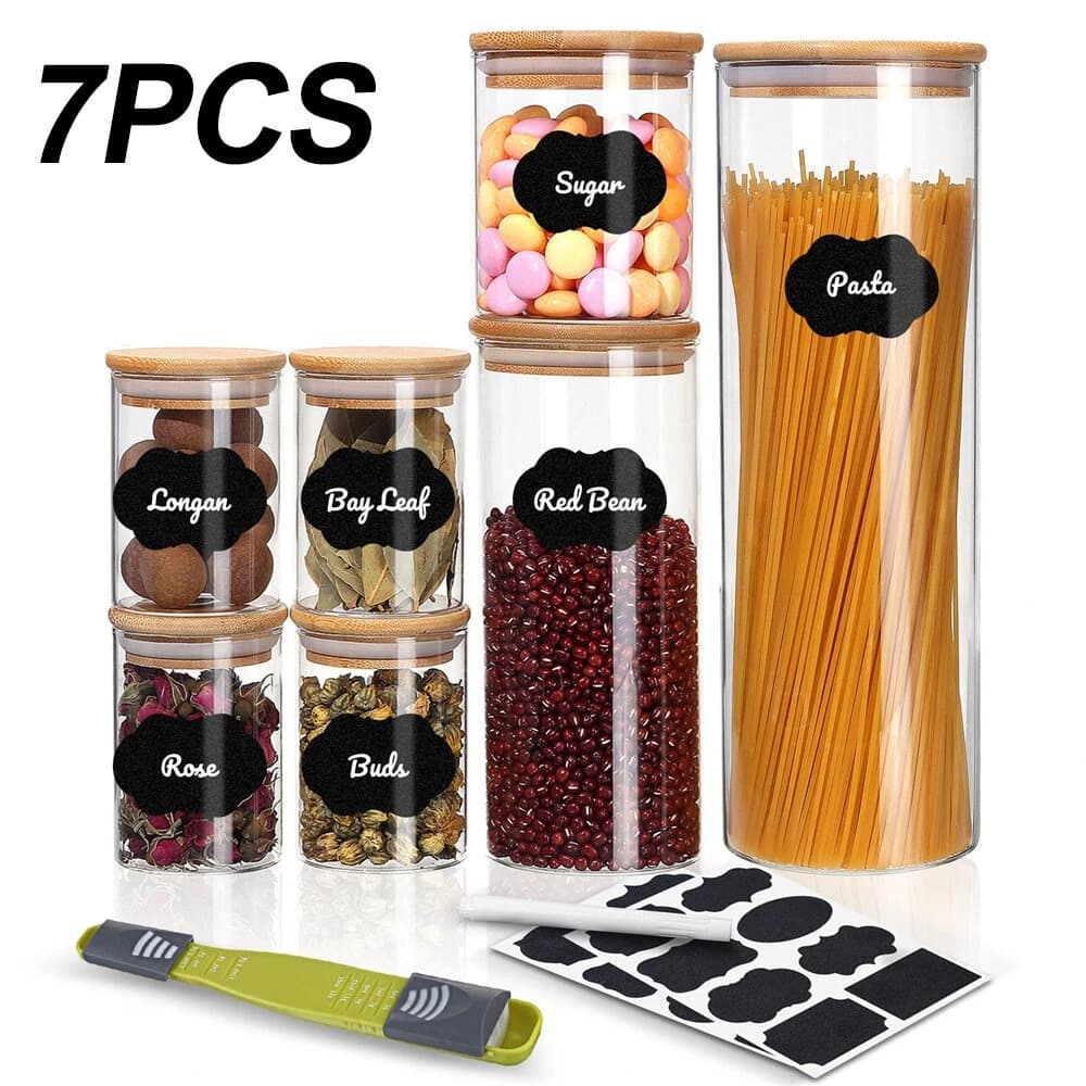 [#Ιστορικό_Χαμηλό] Επτάδα γυάλινων δοχείων αποθήκευσης της Sawake με αεροστεγές κλείσιμο και καπάκι από μπαμπού, με 21.2€ απο Ευρώπη!