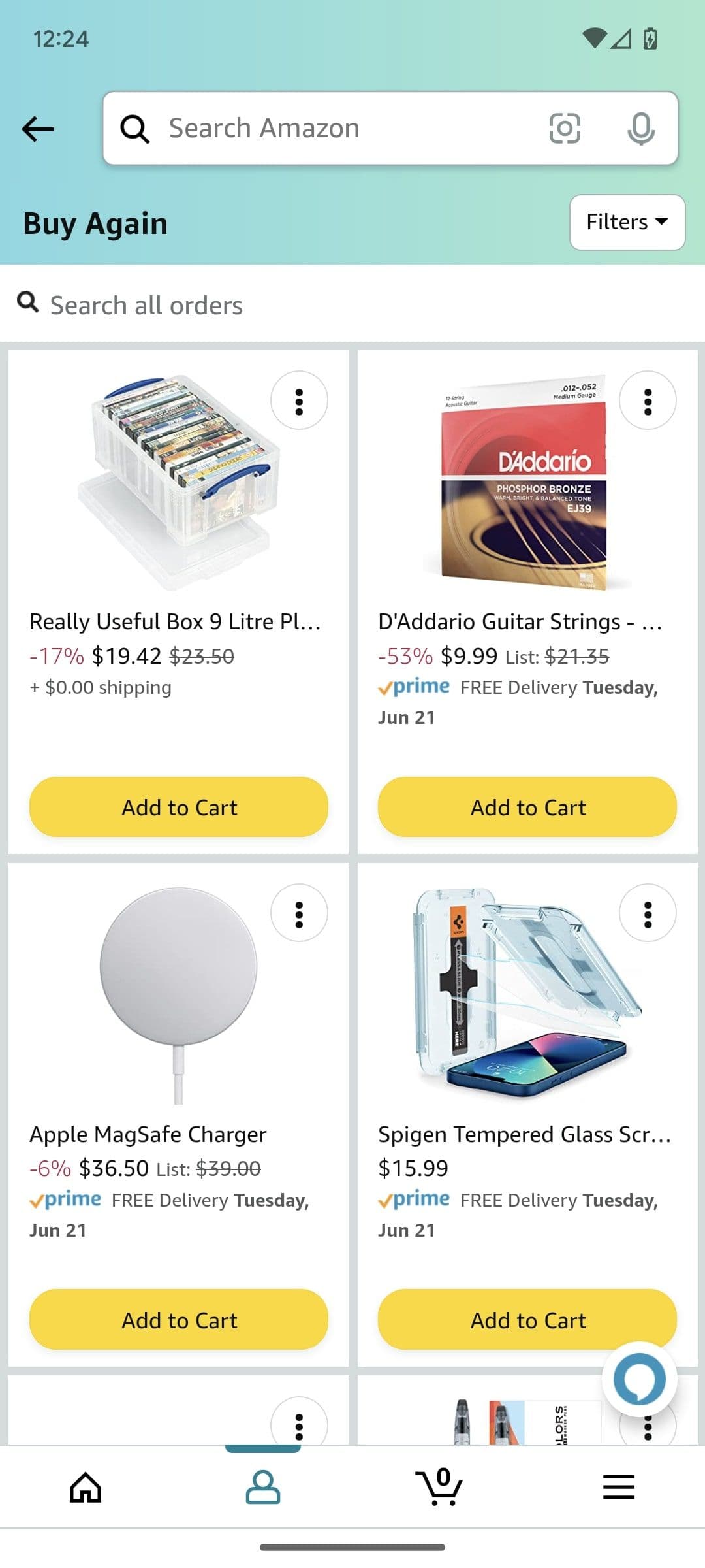 amazon shopping app αγορά ξανά οθόνη