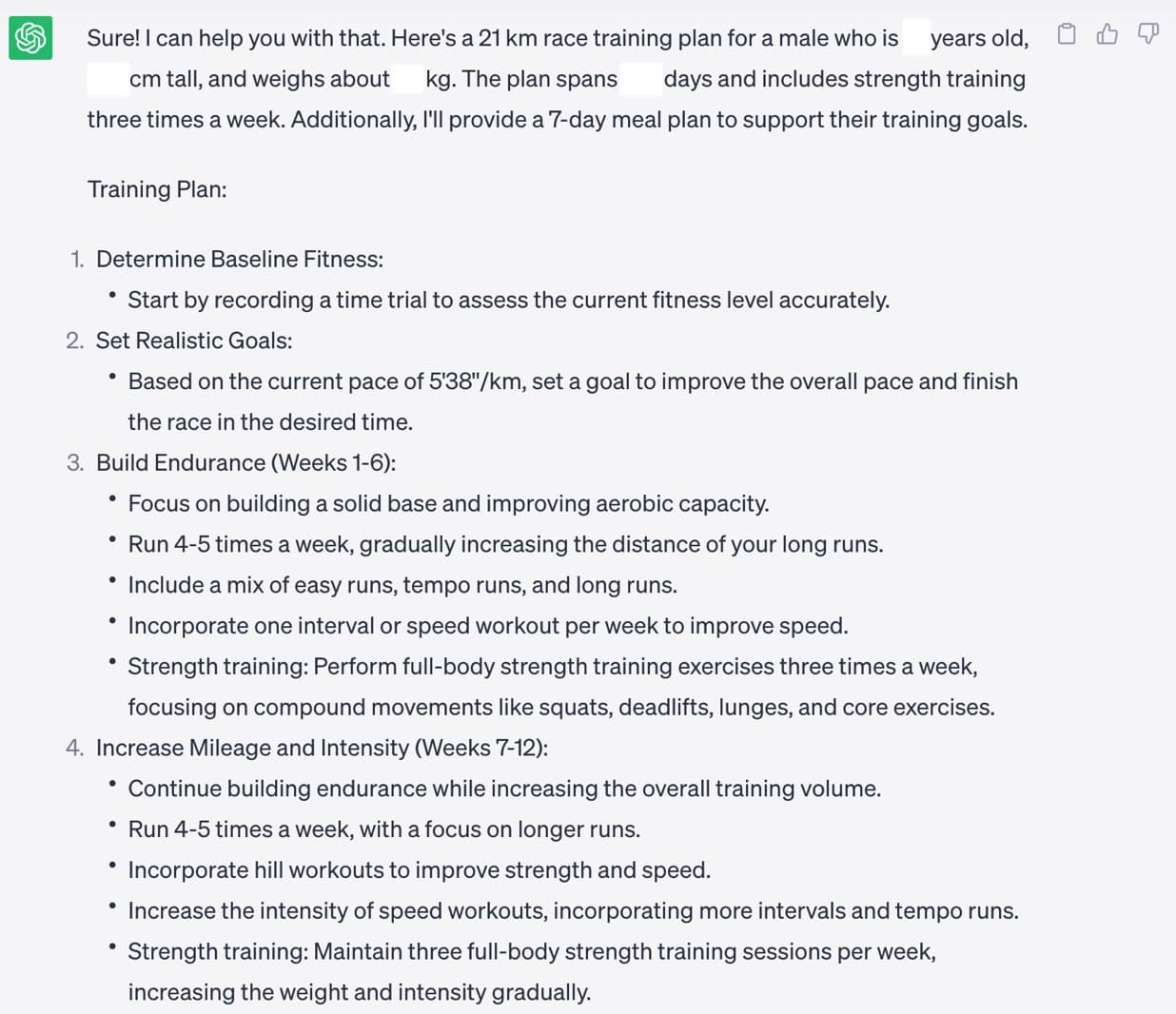 Το σχέδιο ημιμαραθωνίου τρεξίματος/προπόνησης του ChatGPT ήταν έτοιμο σε δευτερόλεπτα.