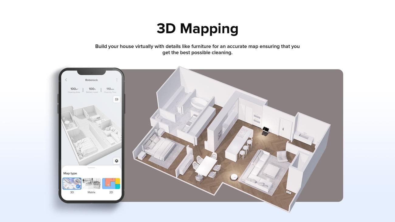 Τηλέφωνο με την εφαρμογή Roborock χρησιμοποιώντας τρισδιάστατη χαρτογράφηση