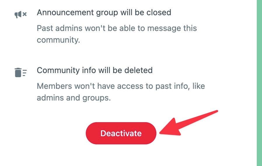 confirm whatsapp community deactivation