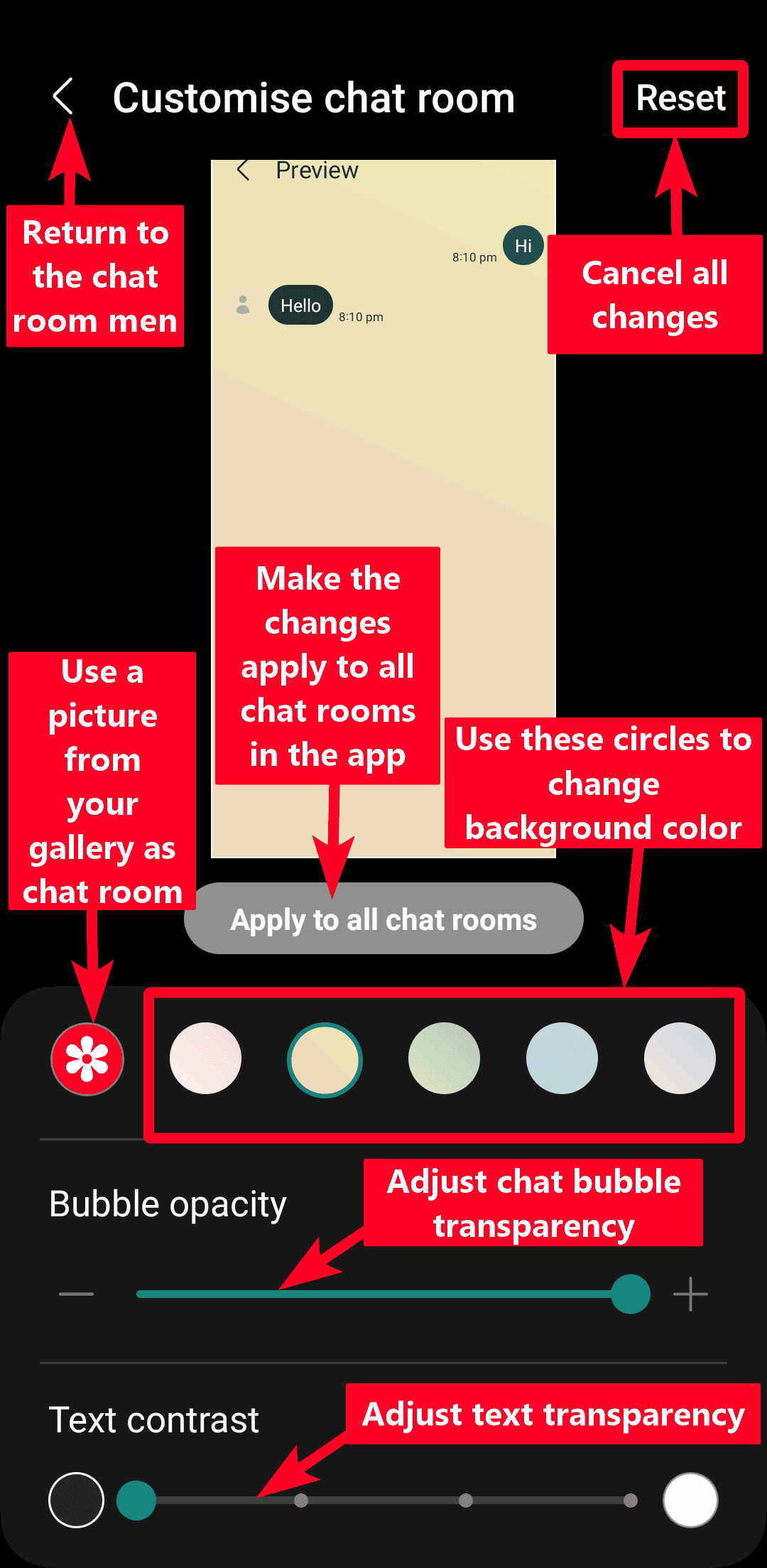 Προσαρμογή ενός δωματίου συνομιλίας στο Samsung Messages