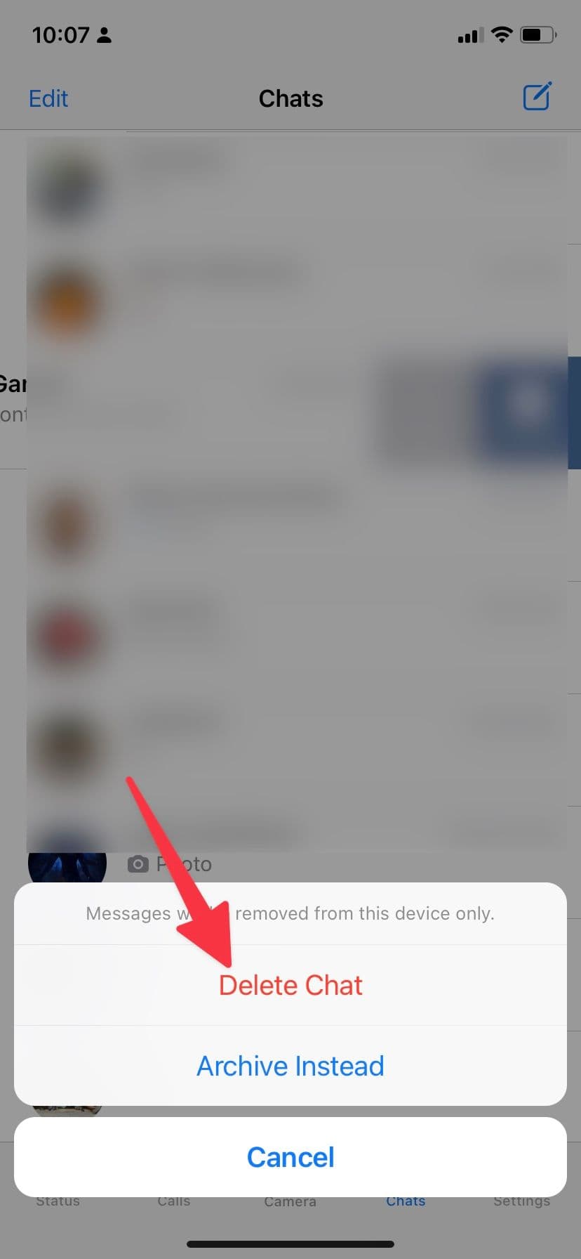 διαγραφή συνομιλίας στο WhatsApp για iPhone