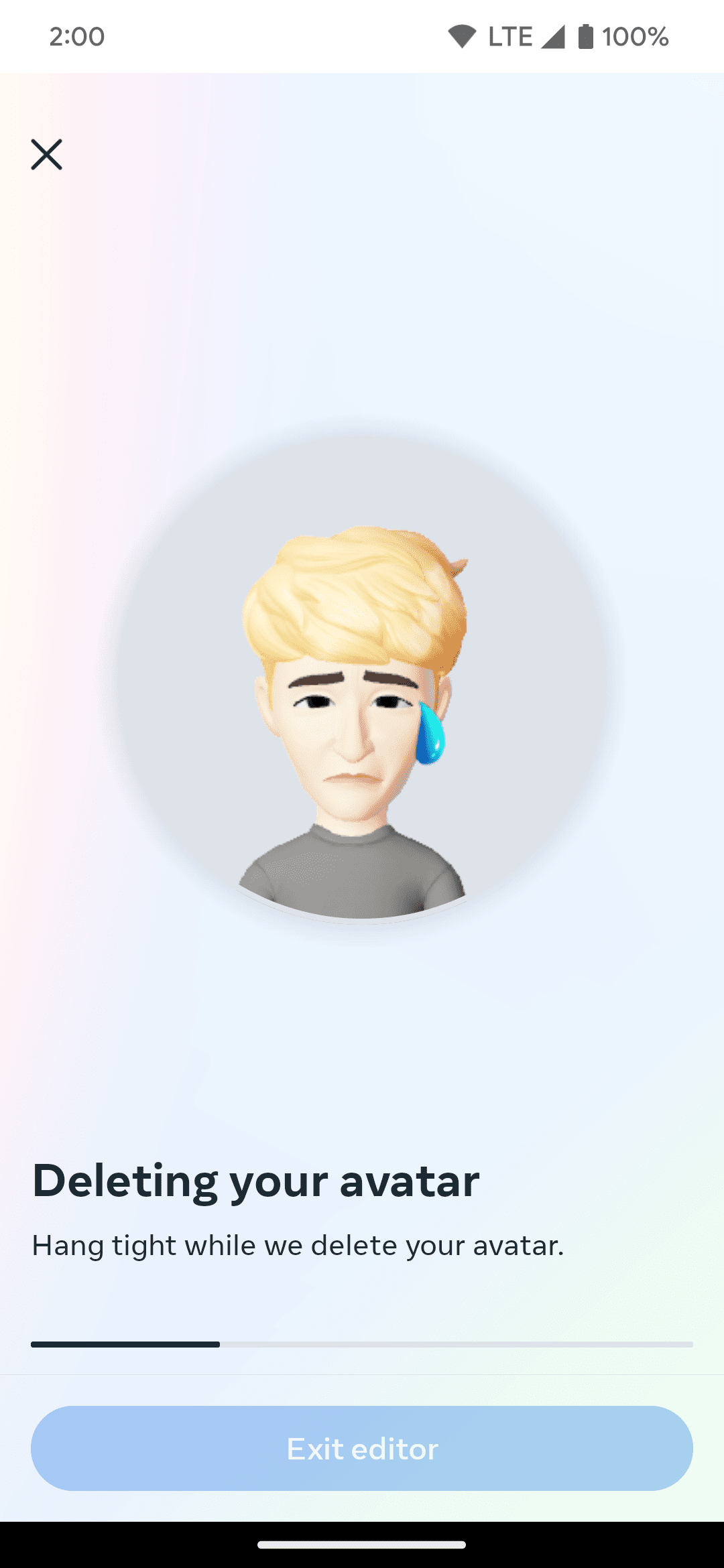 Ένα παράδειγμα ενός προσαρμοσμένου avatar του Facebook που διαγράφεται οριστικά.