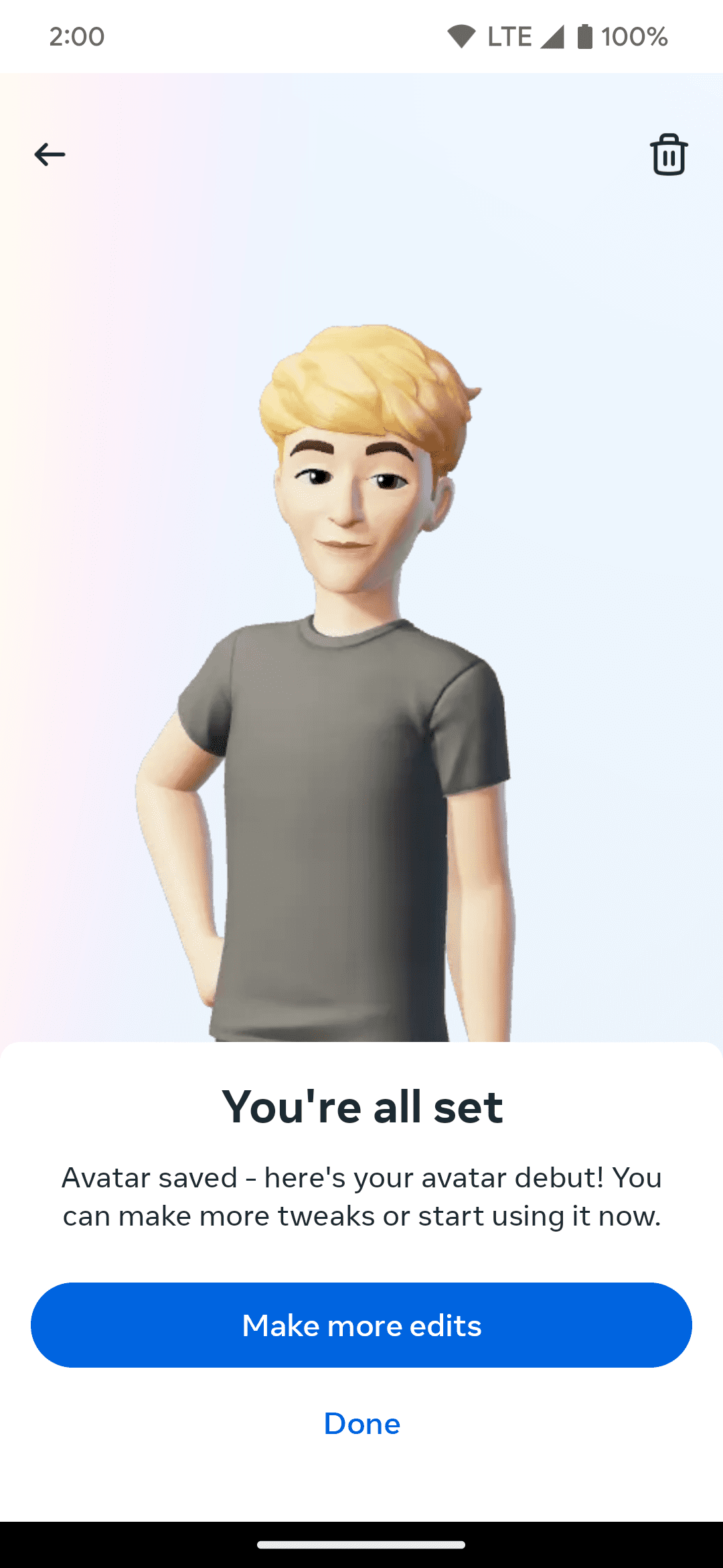 Ένα παράδειγμα για το πώς φαίνεται ένα νέο προσαρμοσμένο avatar του Facebook όταν ολοκληρωθεί η δημιουργία του.