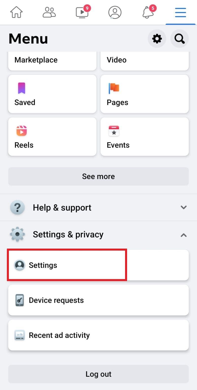 Επιλέχθηκε η επιλογή ρυθμίσεων Facebook