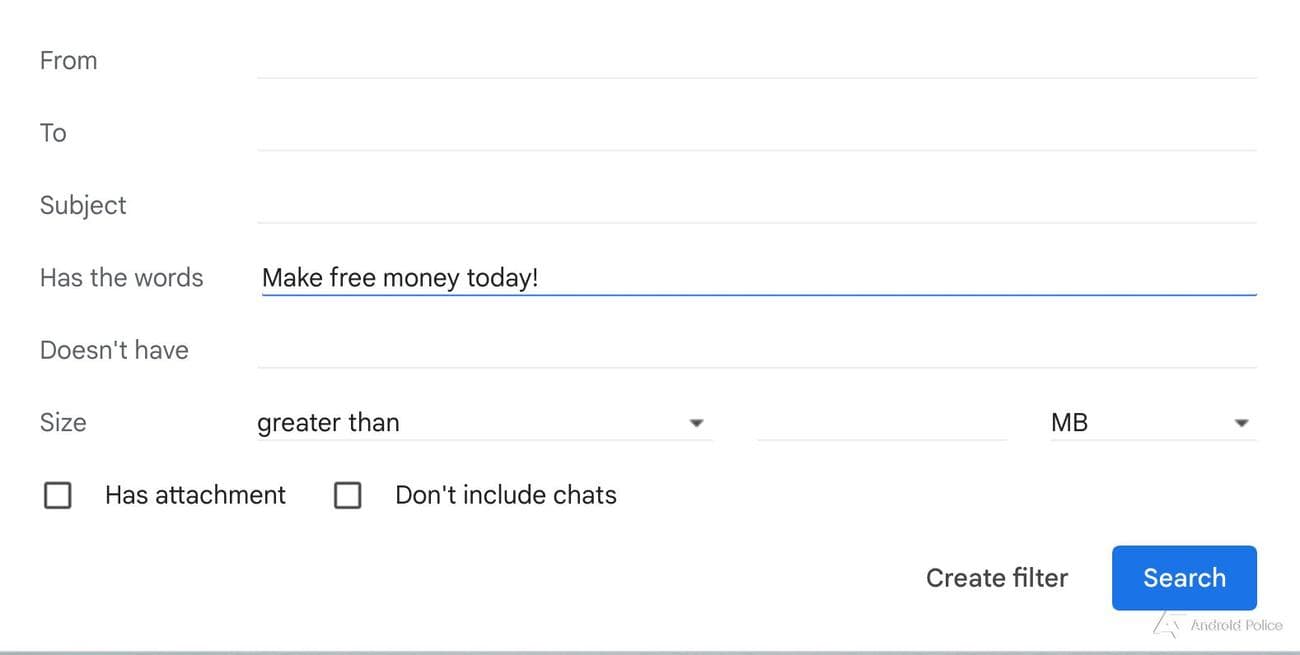 Κριτήρια email για φίλτρα Gmail.