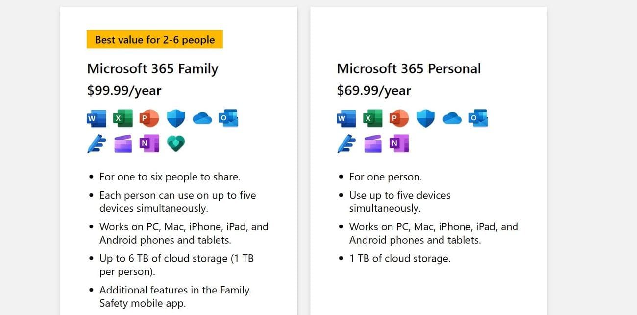 Σχέδια αποθήκευσης OneDrive για οικογενειακούς και προσωπικούς λογαριασμούς