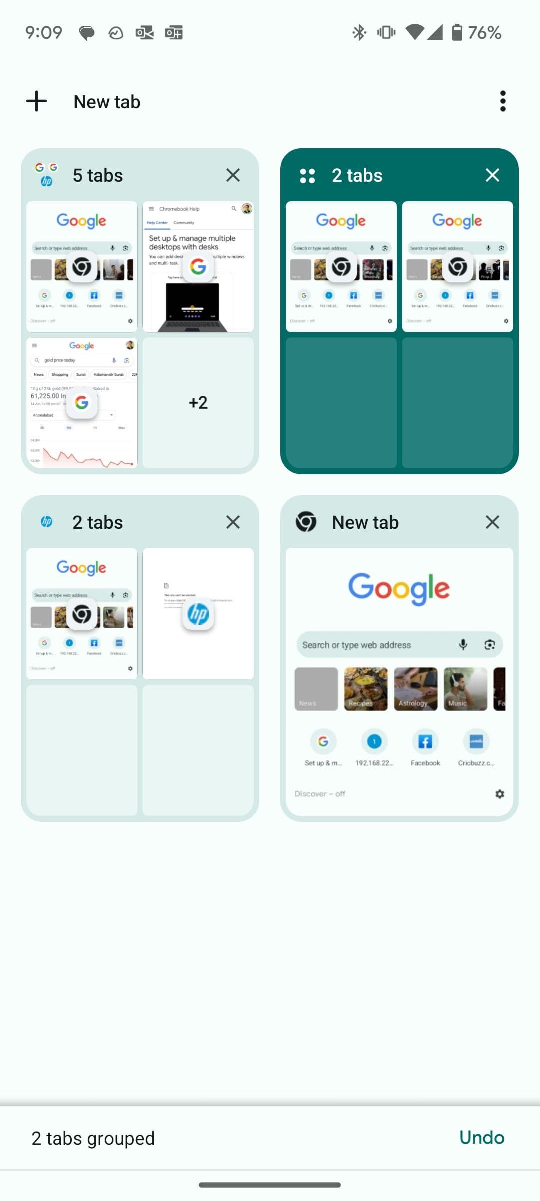 ομάδες καρτελών στο Chrome Android