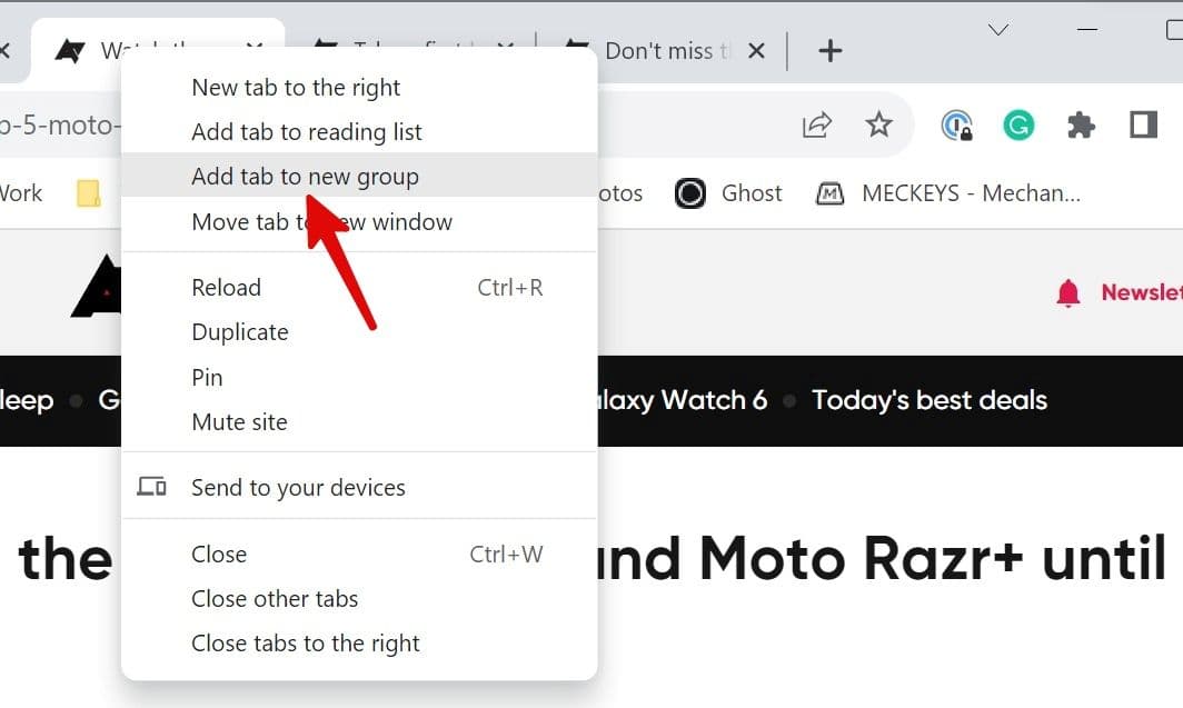 προσθήκη καρτέλας στην ομάδα στο Chrome