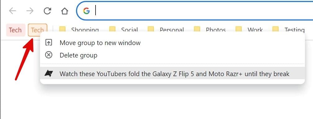 αποθηκευμένες ομάδες καρτελών στο Chrome