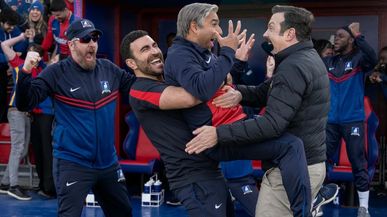 Brendan Hunt, Brett Goldstein, Nick Mohammed and Jason Sudeikis in "Ted Lasso"