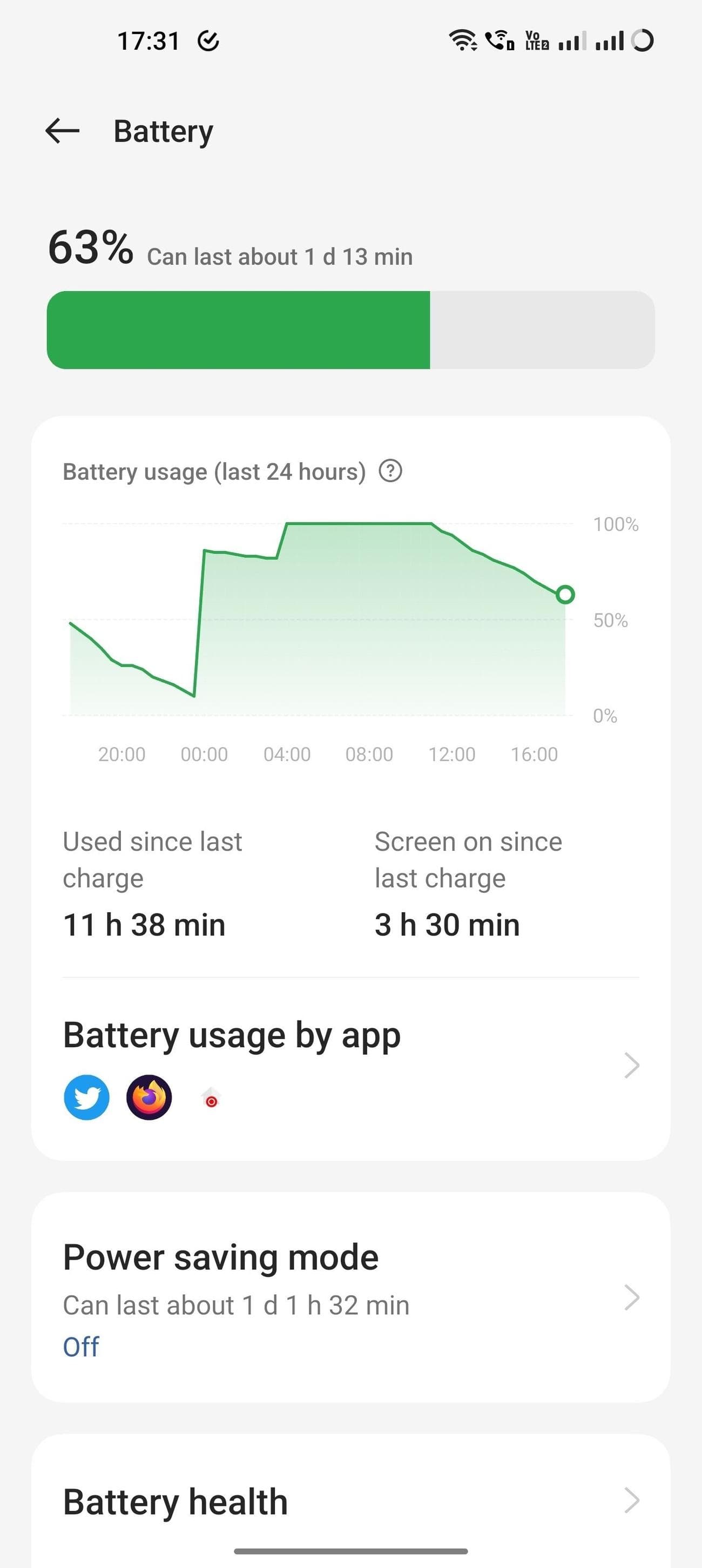 Σελίδα ρυθμίσεων μπαταρίας OnePlus 11 OxygenOS 13