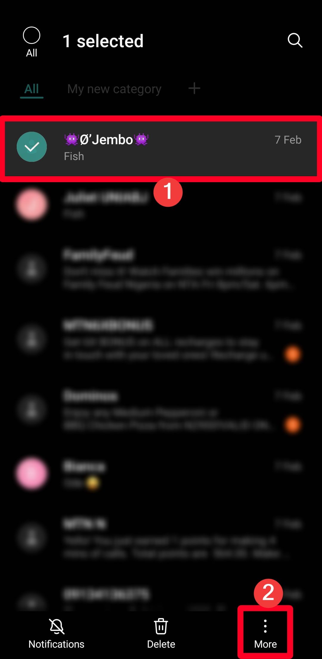 Καρφίτσωμα μηνύματος στην κορυφή της εφαρμογής Samsung Messages
